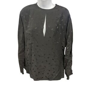 Evan-Picone Silk Blouse Long‎ Sleeve Keyhole Neckline Black Diamond Pattern 8